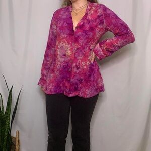 Soft Surroundings Pink Damask Button Up Blouse